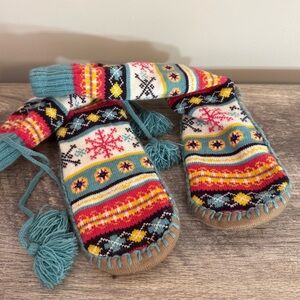 Fair Isle Soft Sole Slippers Colorful Knit 9” bottom sole